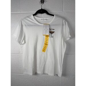 State of Mine Espresso Martini Baby Tee White Embroidered Cocktail Shirt NWT M
